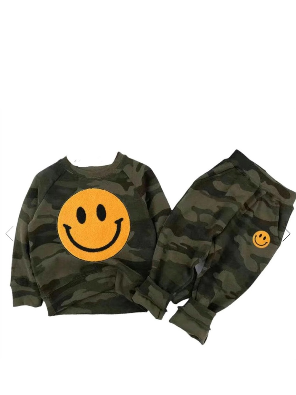 Lola + The Boys Camo Green Smiley Face Sweatshirt & Jogger Set